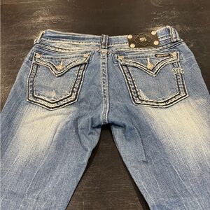 Miss Me Faded Blue Jeans with Embroidered Pockets
